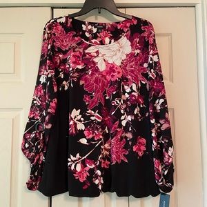 Alfani Black Floral Top XLarge NWT